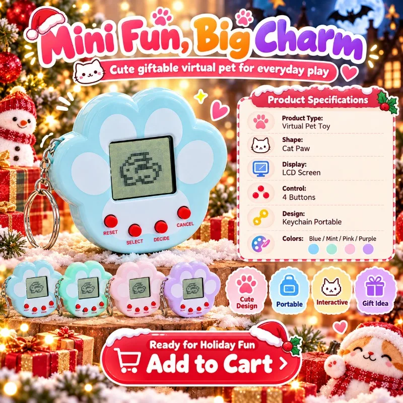 Mini Handheld Virtual Pet Game Device, Cute Cat Paw Shaped Electronic Pet Raising Console