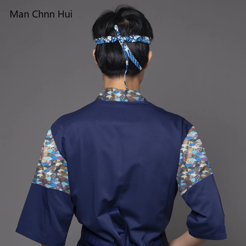 Estilo Japonês Chef Jaqueta Serviço de Alimentos Uniforme Cozinha Coreano Restaurante  Masculino Azul Cozinhar Traje Para Casa Garçom Roupas Trabalho Dolmã Chef Masculino Doma de Chef de Cozinha Uniforme Lanchonete