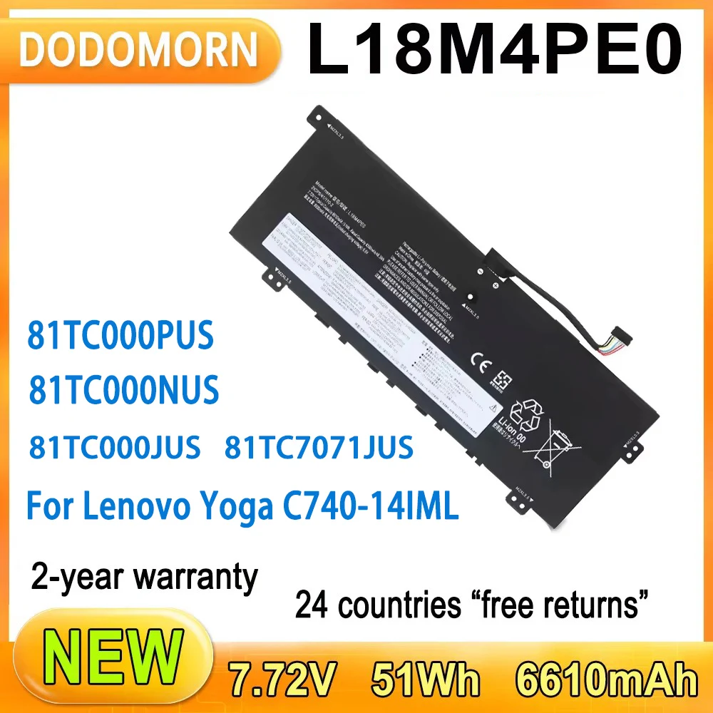 Laptop Battery For Lenovo Yoga C740-14IML Series 81TC000NUS 81TC003LUS Replace Parts 7.72V 2 Year Warranty 6610mAh