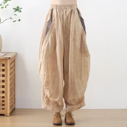 2024 Spring Korean Fashion Traf Pantalon Women Linen Pants Plus Size White Black Wide Leg Pants Oversize Summer Clothes Harajuku