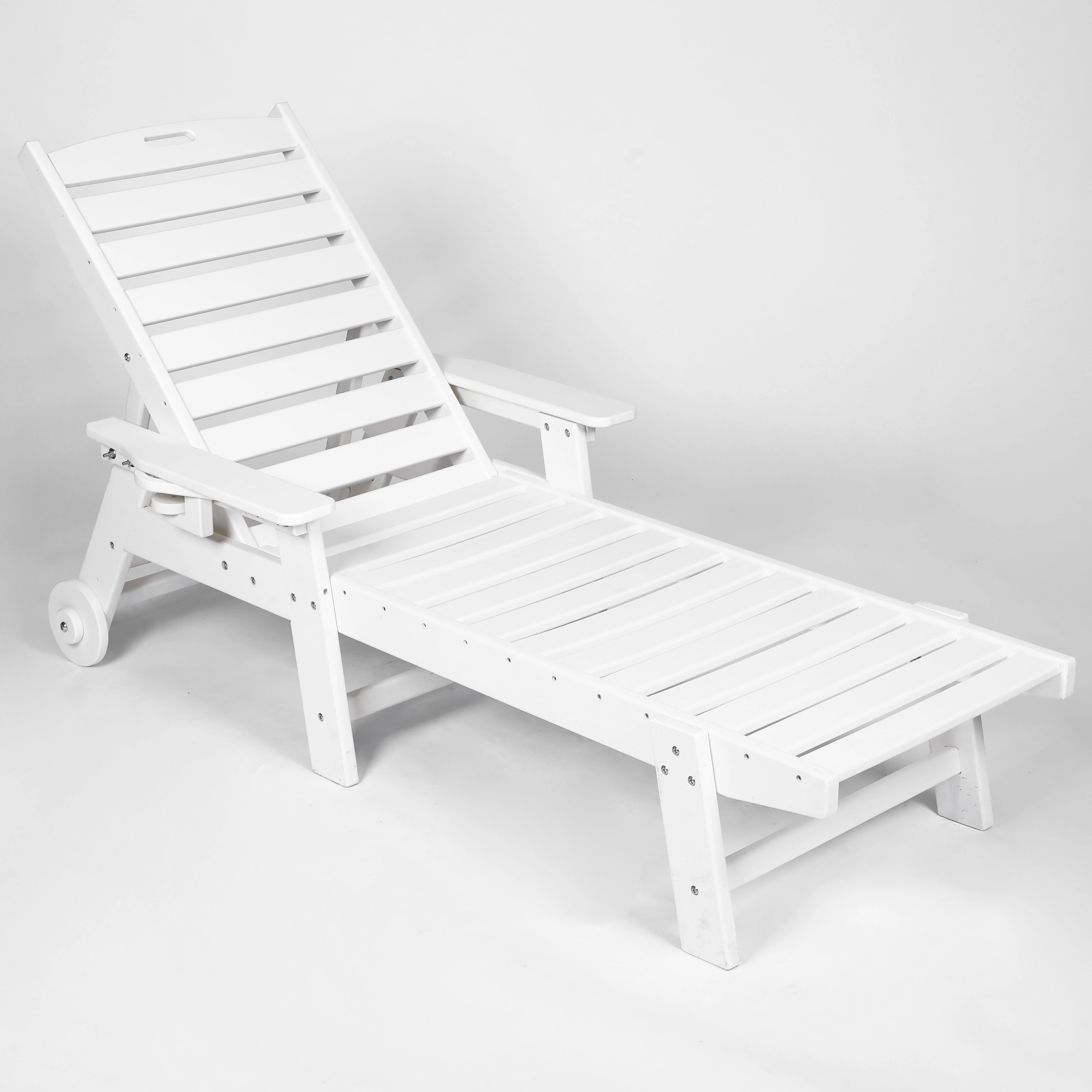 Modern  Outdoor Wood Texture Oversized Chaise Lounge Chair with 5 Positions HDPE Wheels & Cup Holder,pool Lounge Chairs Outdoor
