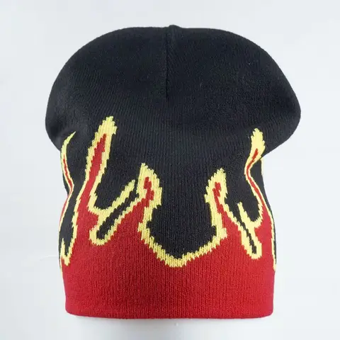 2025 Halloween Y2k Goth Flame Hat for Women Men Punk Fire Pattern Beanie Skull Knitted Cap Fashion Hip Hop Bonnet Christmas Gift