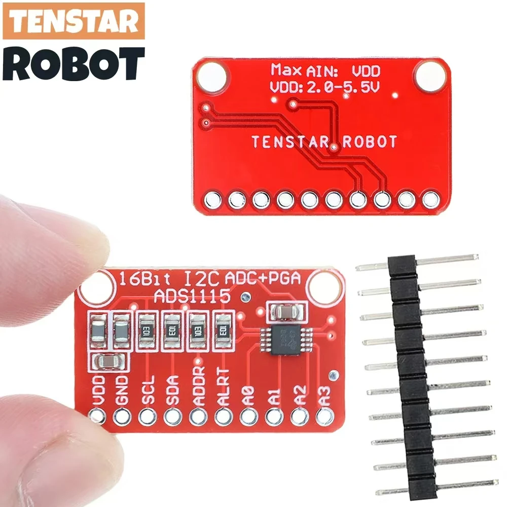 Módulo TENSTAR ADS1115 Placa roja 16 Bit I2C ADC 4 canales con amplificador de ganancia profesional