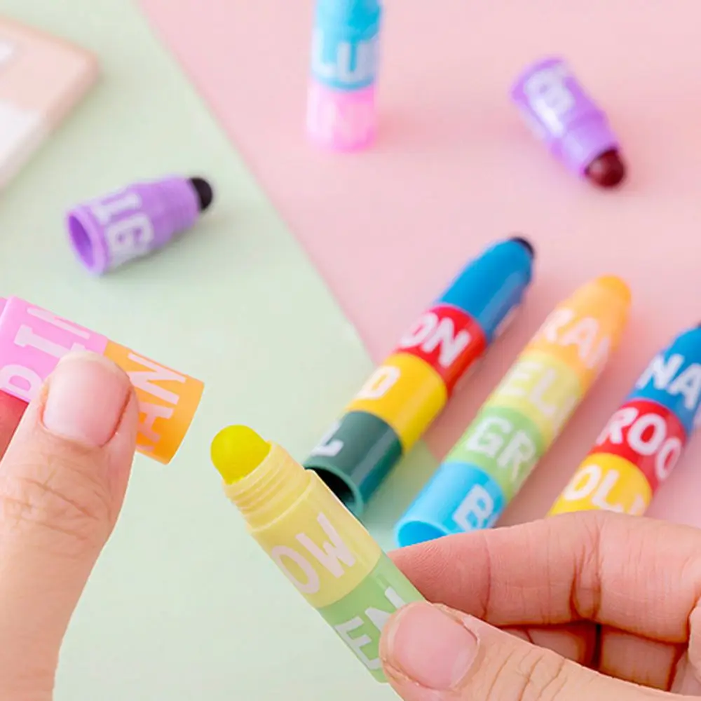 Creative 6in1 Stitching Colorful Crayon Student Solid Fluorescent Pen Painting Pens Color pen Highlighter Marker Pen