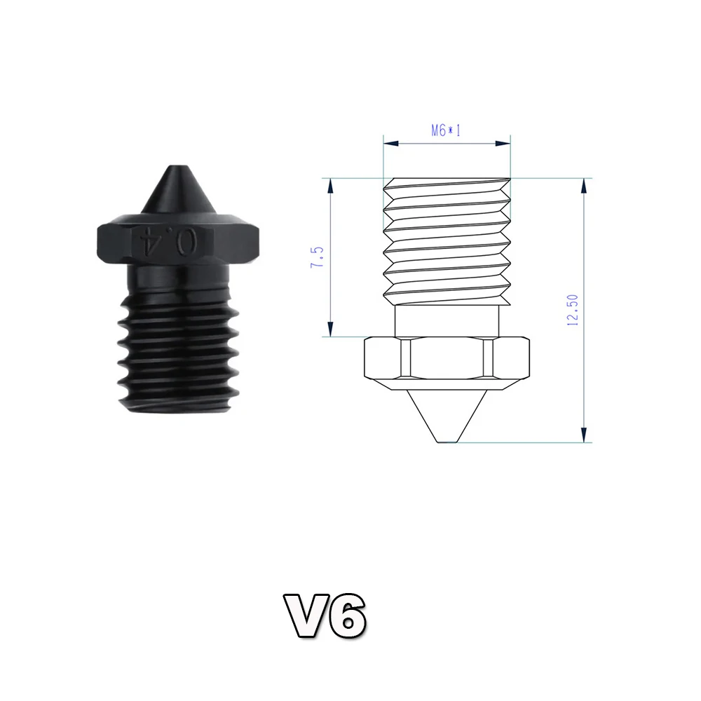 High-quality Hard Steel Nozzle For E3D V6 PTFE Plated Nozzle For V6 Brass Nozzle  1.75/3mm Filament 3D Printer Parts