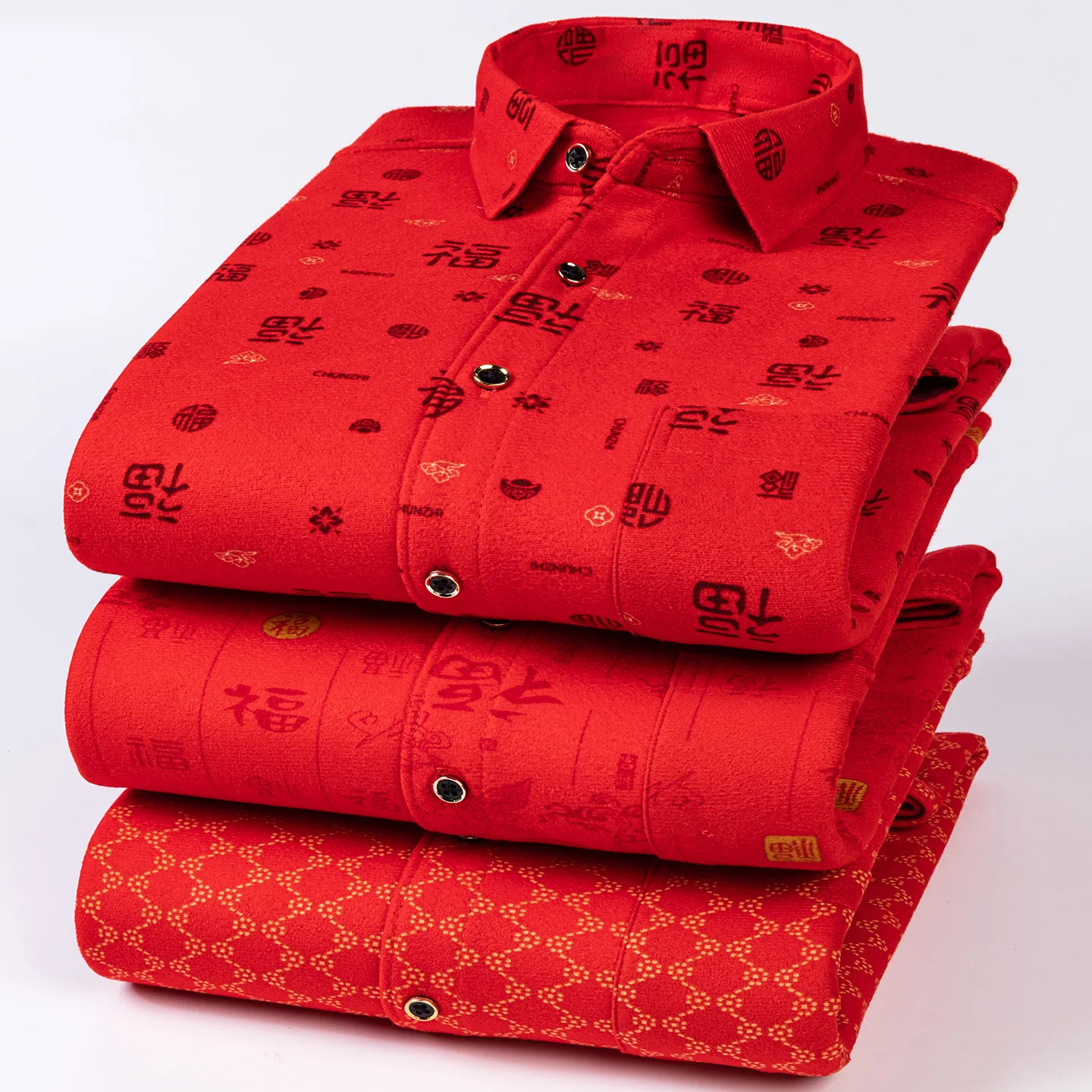 حجم كبير 8xl أحمر احتفالي شتاء دافئ سميكة قمصان طويلة الأكمام للرجال جيب واحد اتجاهات غير رسمية موضة ملابس أنيقة