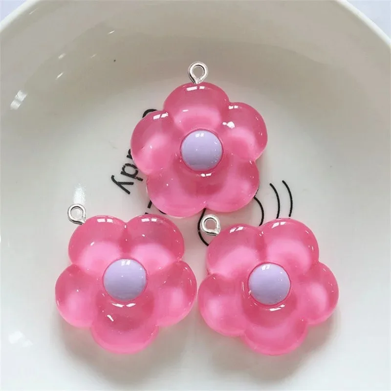 10Pcs Color Five-petaled Flower Resin Charms Set