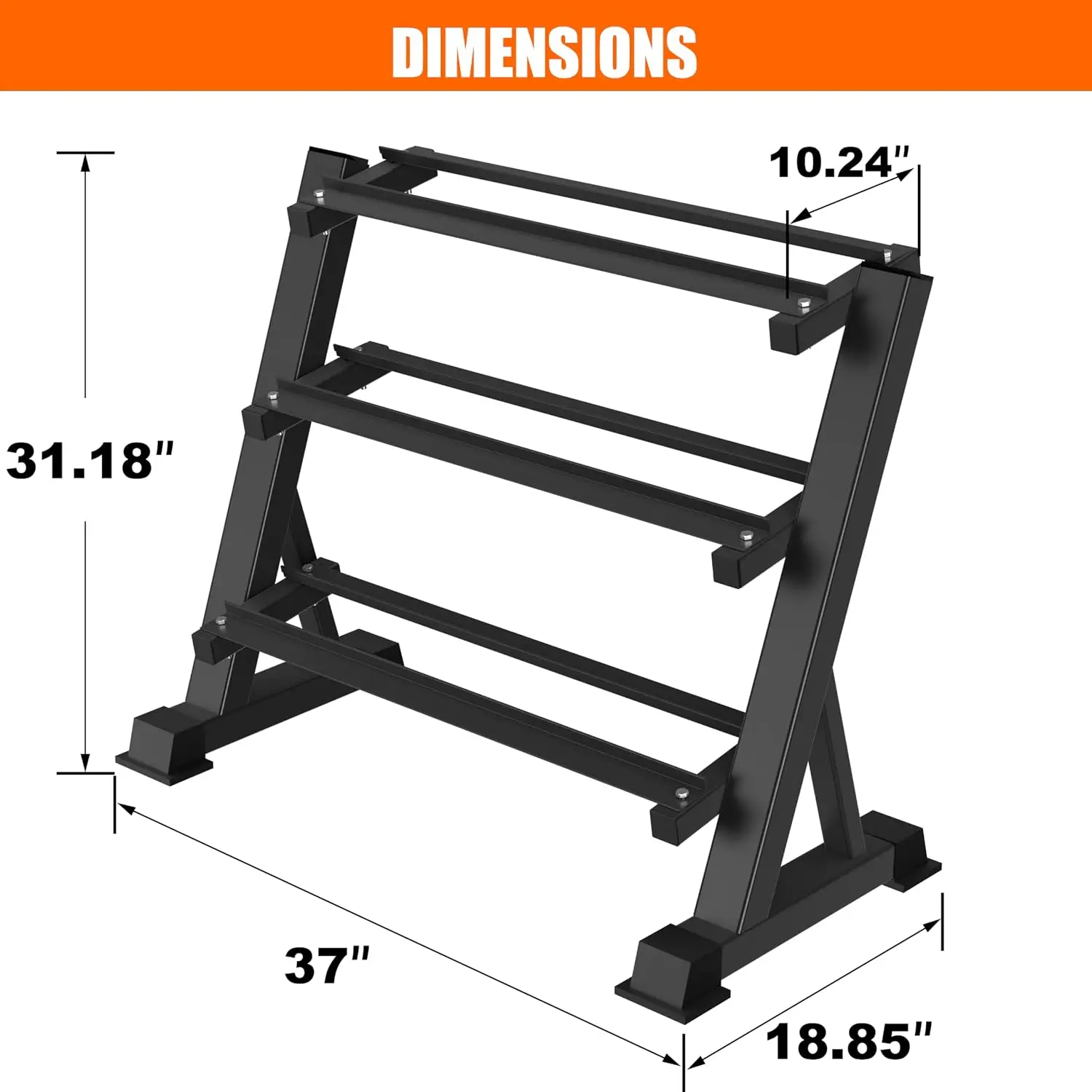 Heavy Duty Three Tier Dumbbell Rack Stand, 1200LBS Commercial Weight Storage Organizer for Home Gym, Multi Functional Fitness Equipment Stand view 6