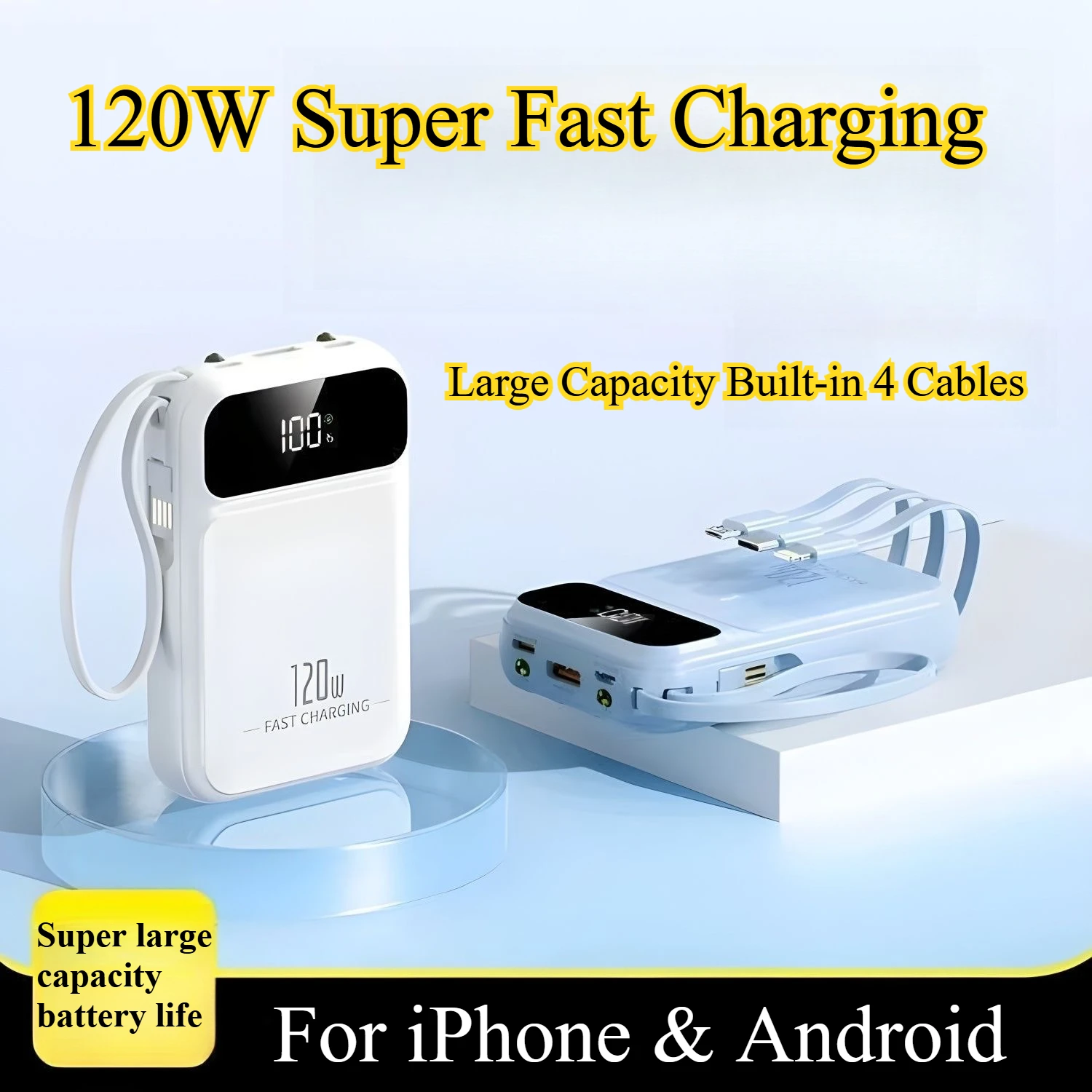 

Mini 20000mAh Power Bank with Built‑in Cable Can be taken on the plane Fast charging, no phone damage Flight-Friendly