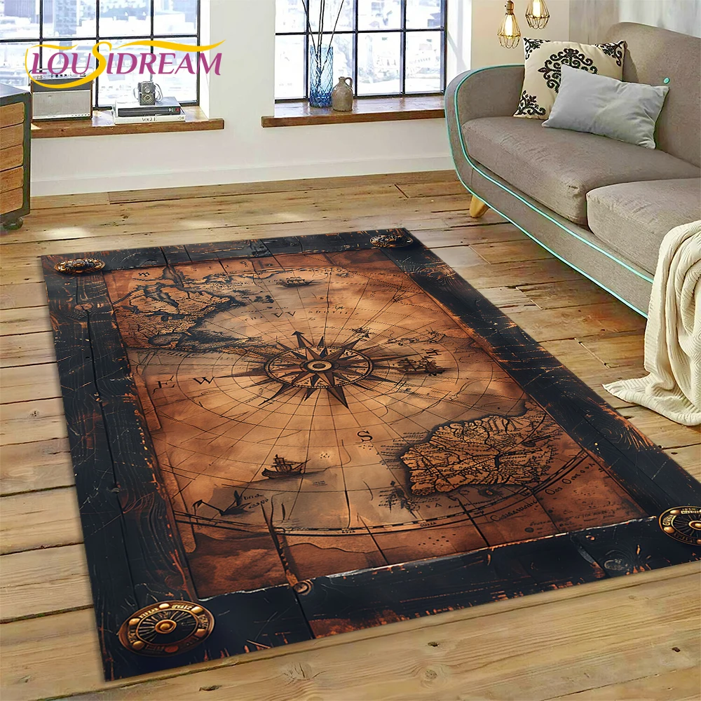 

Ancient Nautical Chart World Map Compass Rug Carpet for Living Room Bedroom Decor,Floor Mat Non-slip Decoration for Sofa Doormat