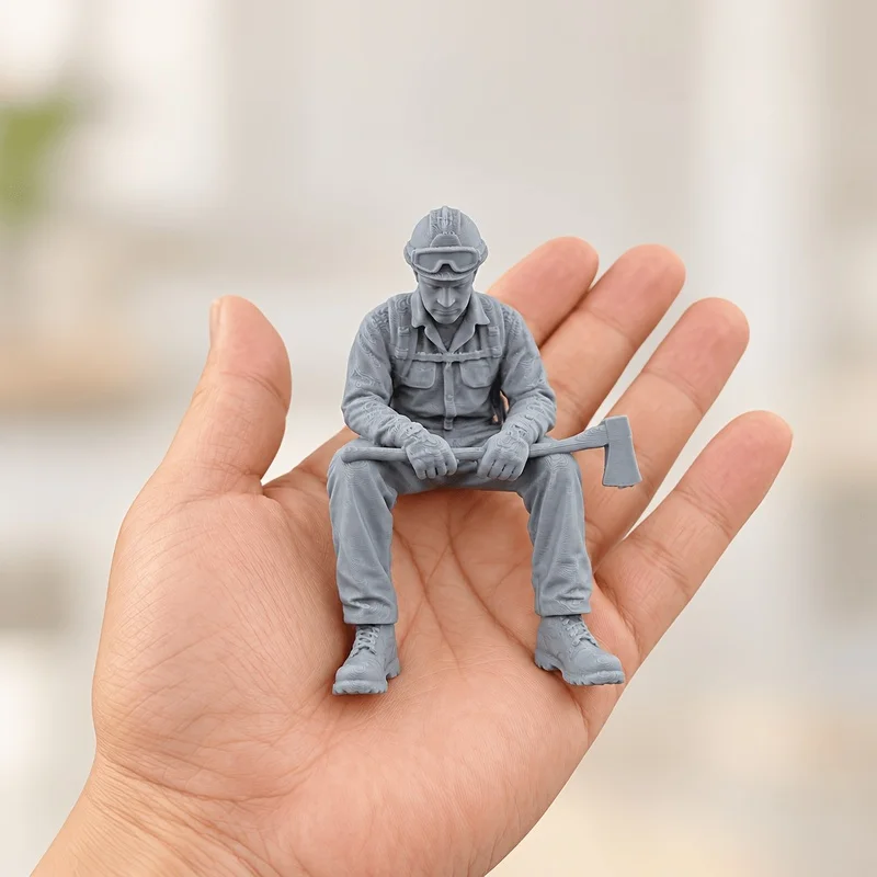 tired firefighter figurine, seated firefighter statue ornament, halloween christmas collectible decor, home desktop bookshelf