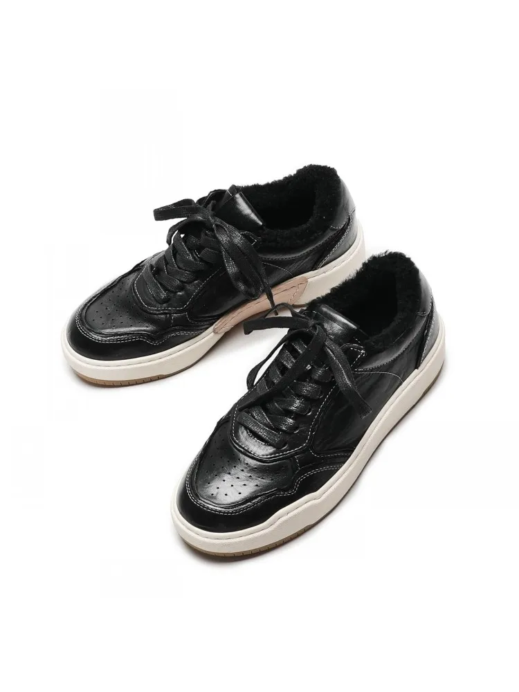Outdoor Men Round Toe Lace Up Breathable Horsehide Genuine Leather Thick Platform Running Jogging Trainers Sneakers Sport Shoes