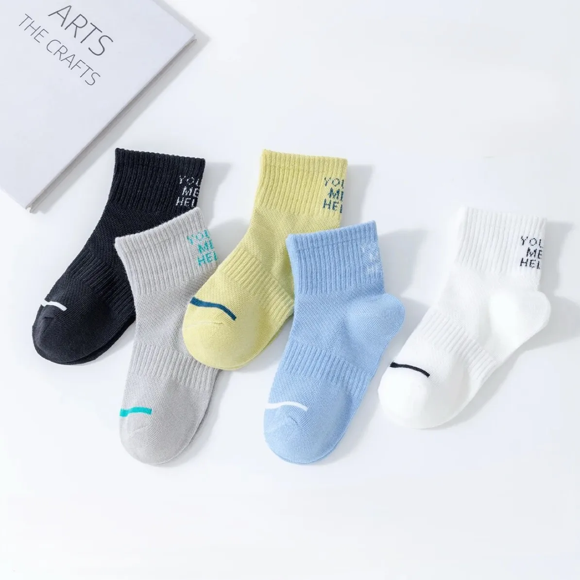 5 Pairs of Children's Steel Ring Socks with Antibacterial Properties and a Mesh Structure, Simple Spring and Summer Sports Socks