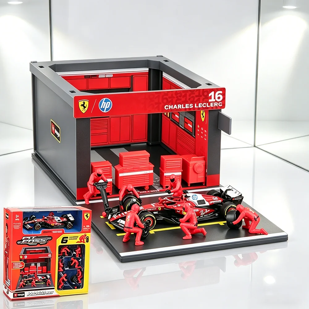 

Bburago 1:43 2025 Ferrari SF25 #16 Charles Leclerc #44 Lewis Hamilton DIY Pit House Alloy Car Die Cast Model Toy Collectible