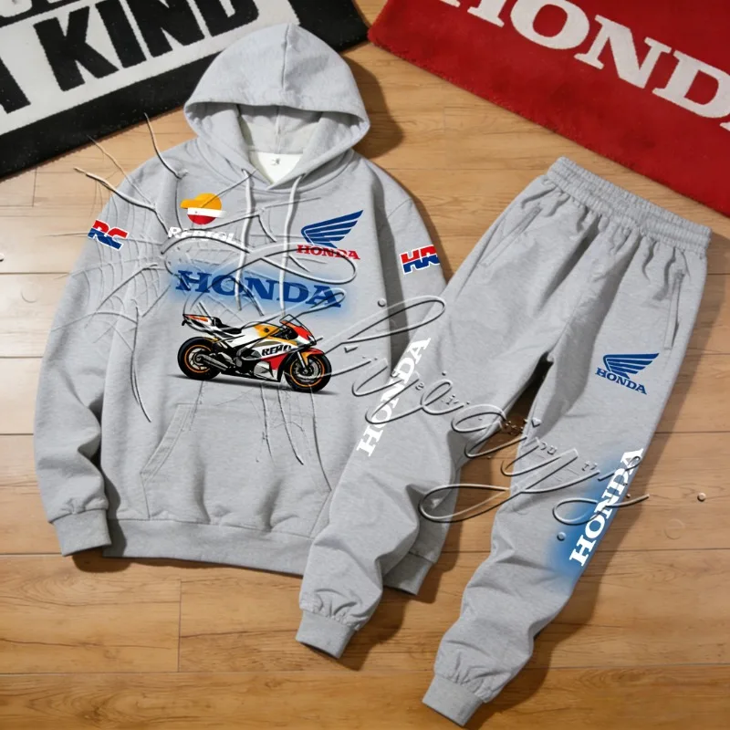 

Autumn and Winter New Honda Racing Sports Cycling Motorcycle Suit Men's Fashion Street Warm Hoodie Pants Two-piece Set MOTO Set