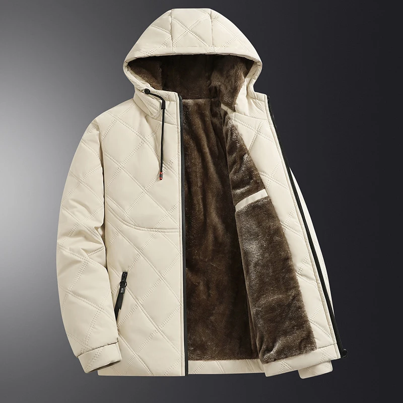 Winter Men's Fleece Warm Down Parkas Fashion Men Cotton Thick Padded Coats Men Thermal Windbreaker Hooded Overcoats Clothing