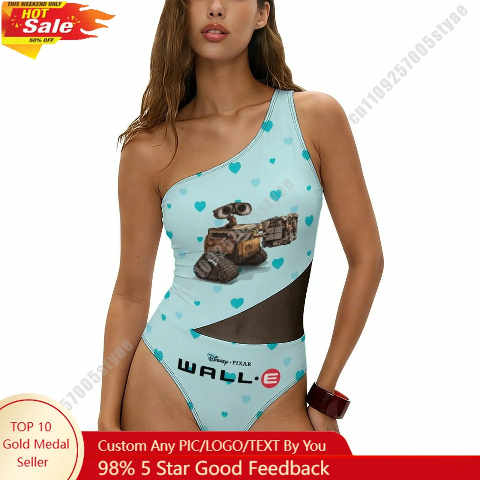 

WALL-E Swimsuit Disney Personalized Custom Print One Piece Swimwear Sheer Mesh Cutout Bathing Suit Beachwear Holiday Gifts