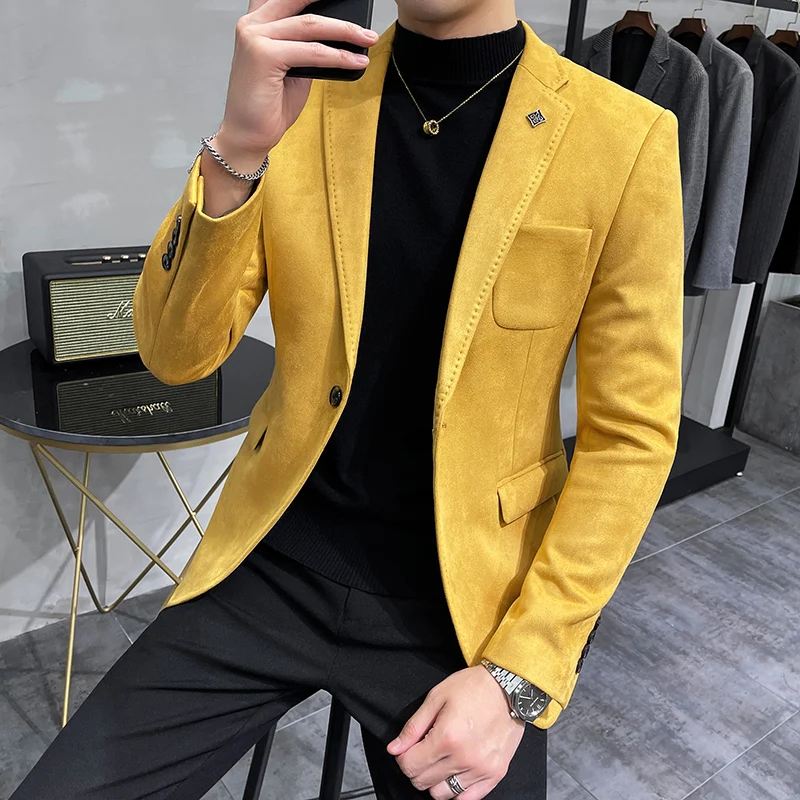 Explosive autumn and winter new suede Korean version slim suit handsome high-end