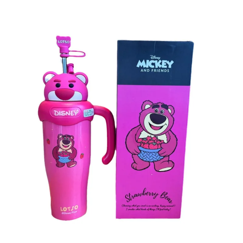 Imagem -04 - Disney Cartoon Strawberry Bear Garrafa Térmica Copo Sippy Infantil Aço Inoxidável Isolado Garrafa Térmica Portátil Kawaii 850ml