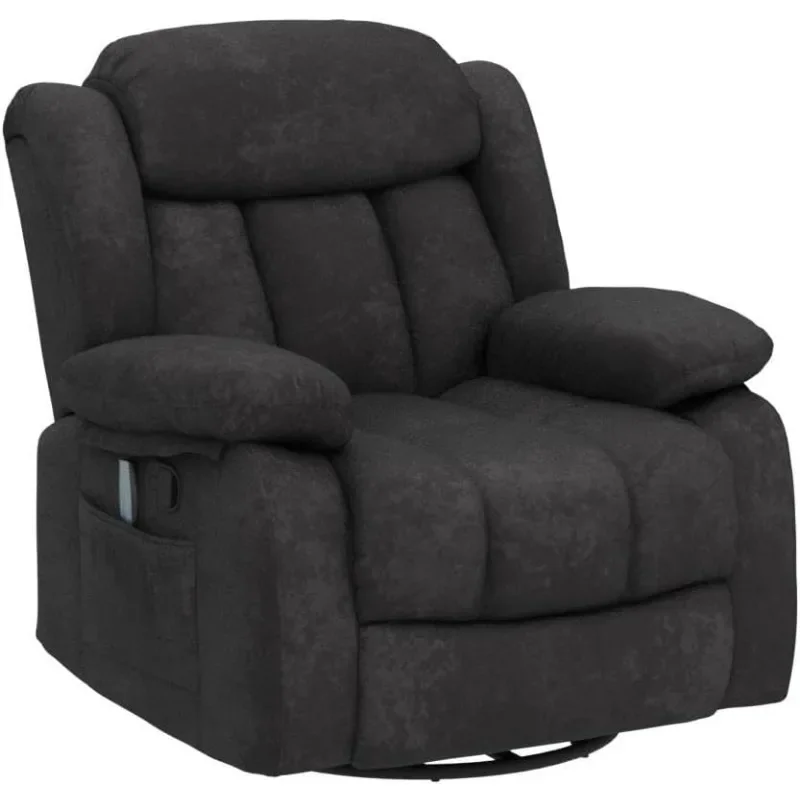 ZHENXIANG Massage Swivel Rocker Recliner Chair with Heat and Vibration,360 Degree Swivel Manual Recliners Breather Leather Sofa