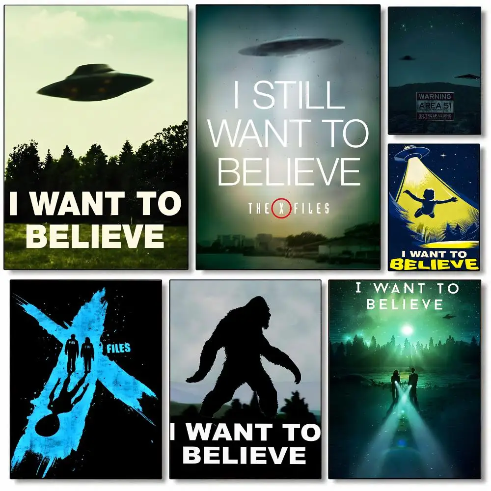The X-Files I Want To Believe Poster Self-adhesive Art Waterproof Paper Sticker Coffee House Bar Room Wall Decor