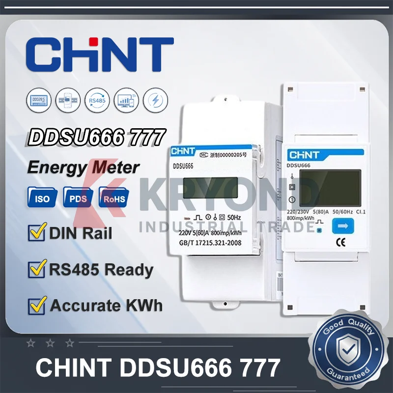CHINT DDSU666 DSSU666 220V Single Phase Smart Energy Meter DIN Rail RS485 KWh Apartment Rental Remote Monitoring Power Analyzer