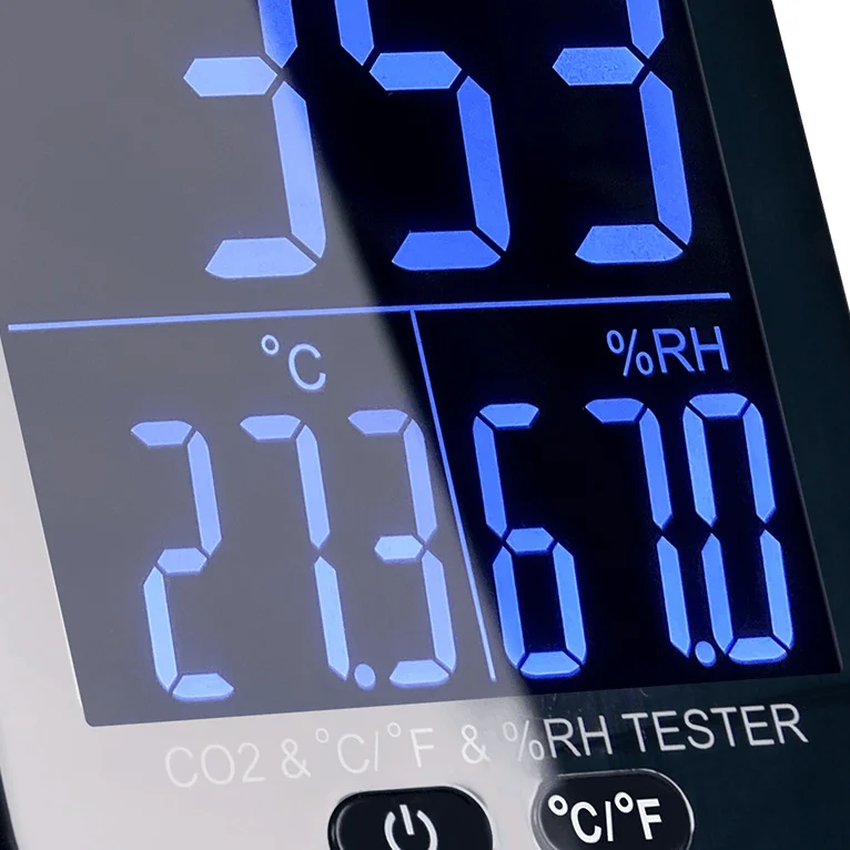 531G NDIR CO2 Monitor with Large LCD, 3-in-1 Air Quality Temperature Humidity Tester 4-Level Alarm for Home Office Indoor Use