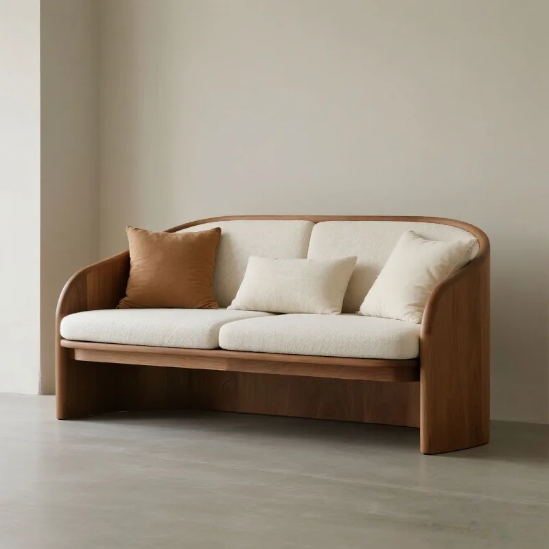 Modern household solid wood small apartment living room furniture log sofa
