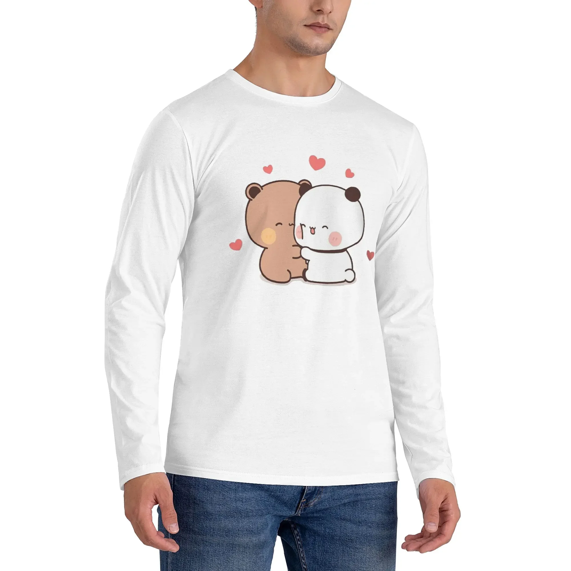 

Bear and Panda Bubu Dudu Balloon Men's Long Sleeved T-shirt Casual Round Neck T shirts Spring and Autumn Men tops