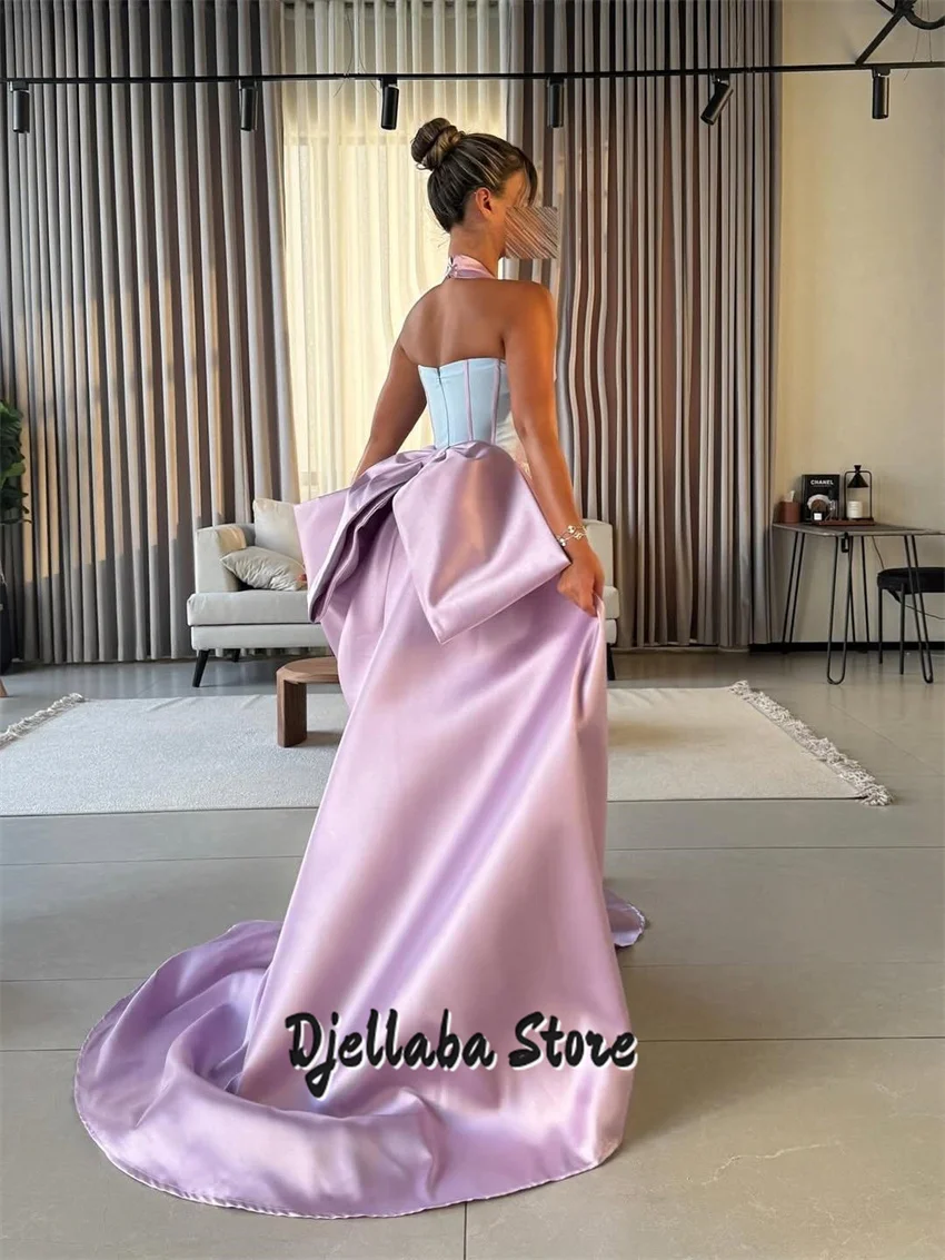 Nouveau brillant violet perlé bretelles licou robes de soirée 2025 femmes dubaï brillant longue robe de soirée robes personnalisées