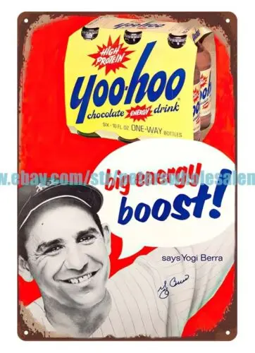 1960S YOGI BERRA YOO-HOO CHOCOLATE DRINK baseball tin sign room wall decor