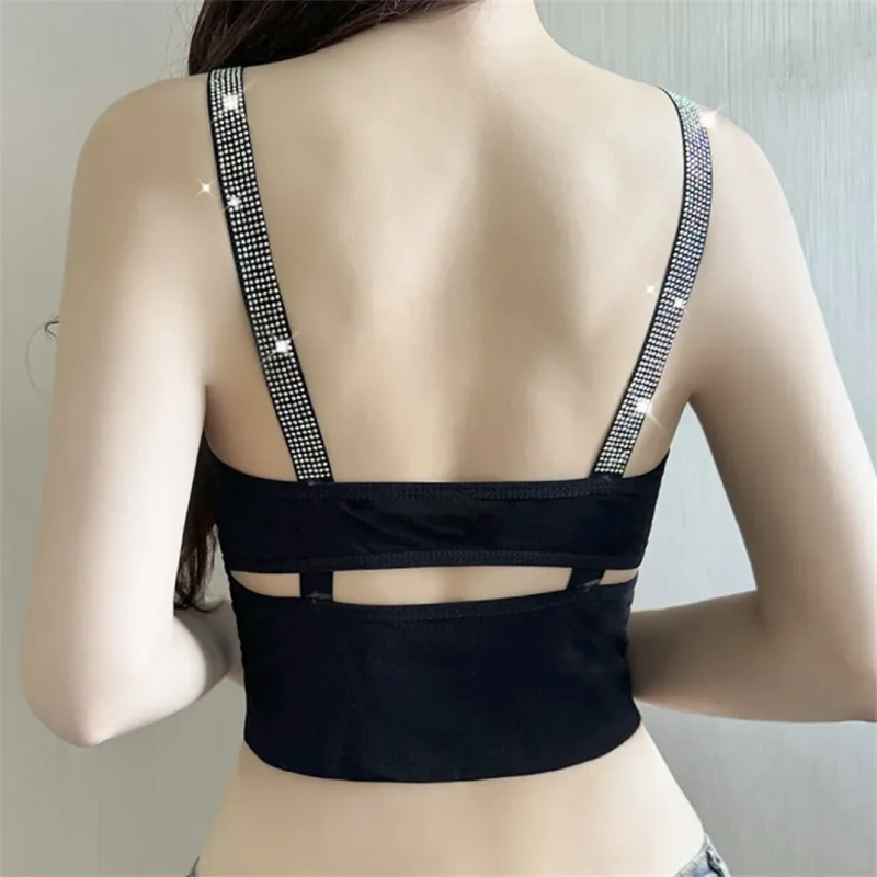 Diamond Camisole Women Sling Top Sexy Suspenders Bright Tank Top Anti-slip Breast Wrap Base Slim Sleeveless Hot Drill Camis Vest