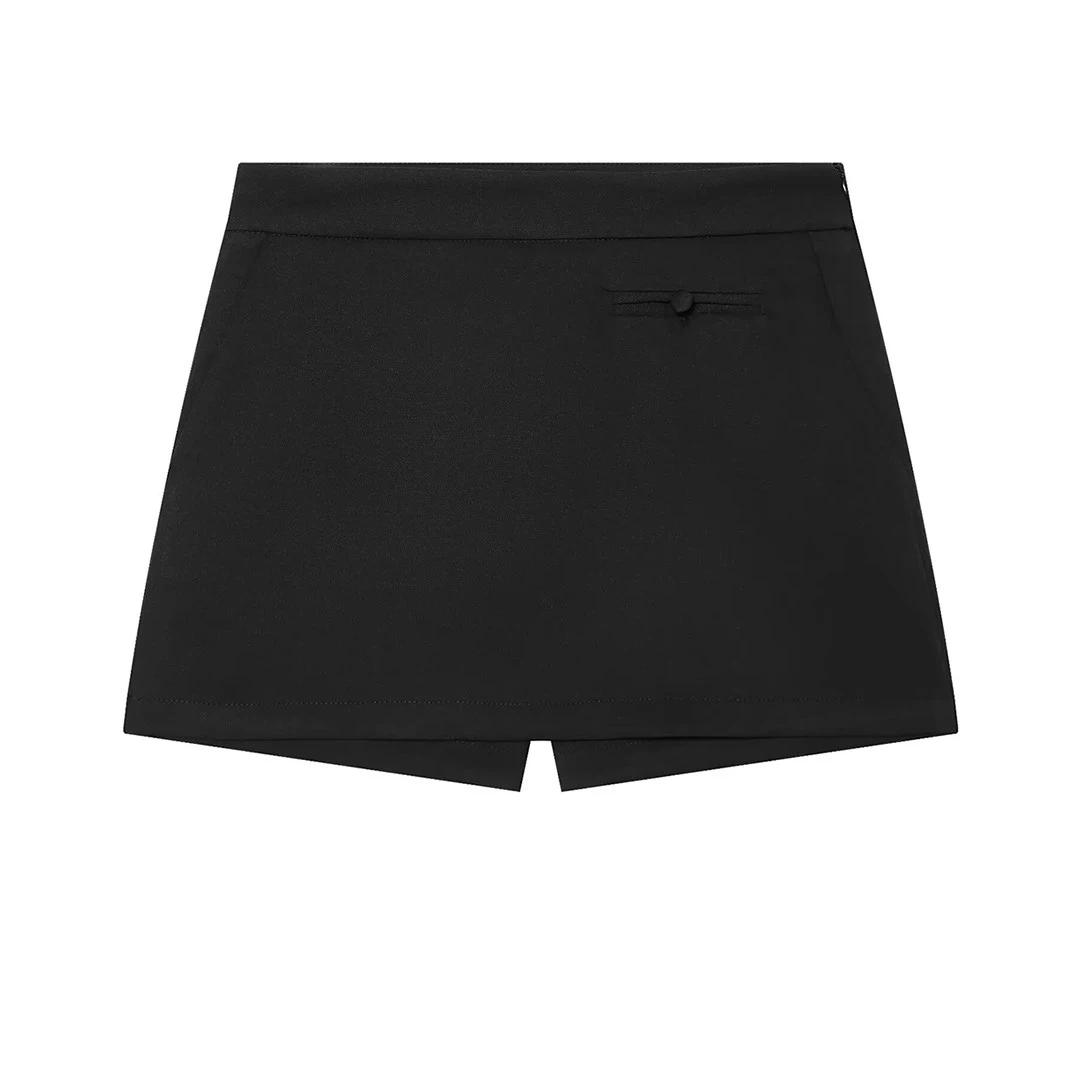 Summer New Fashion Simple Versatile Black Straight Skirt Pants Women's Casual Commuting Office Slim Mini Culottes With Pockets