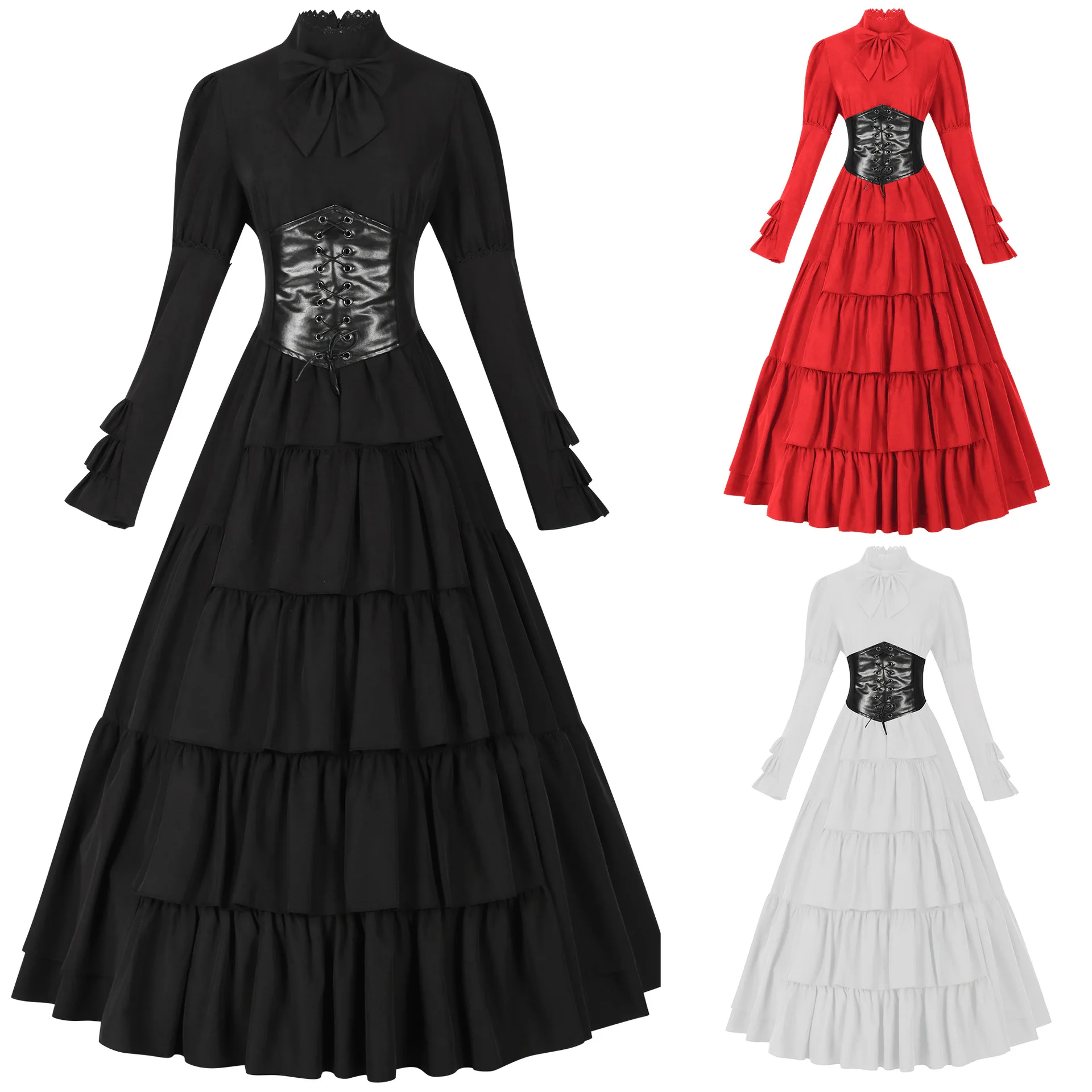 

Gothic Steampunk Vampire Dress Medieval Renaissance Victorian Court Queen Ruffles Bustle Ball Gown Halloween Party Costume