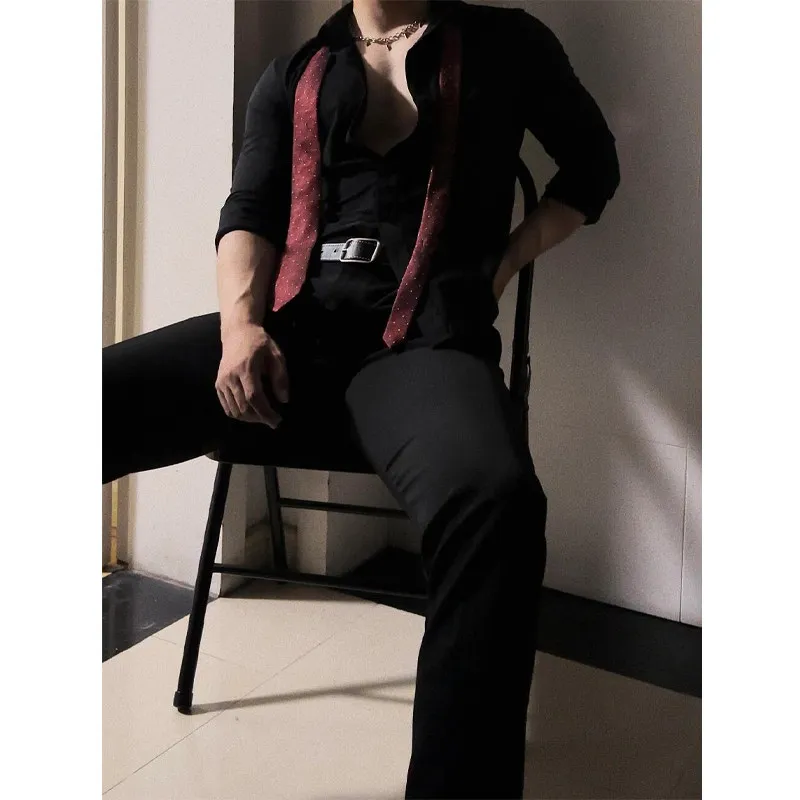 

Bla Long Sve Slim Fit Men's irt Busin Casual Neapolitan Sle Inner Wear Youth Polyester Fiber Autumn Season irt