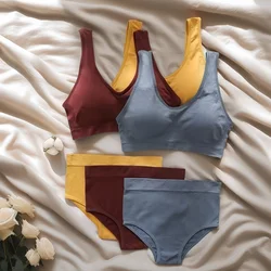 Seamless Bra Set Women Push Up Tank Top High Waist Panties Bralette Brassiere Cropped Lingerie Set Female Underwear Crop Top