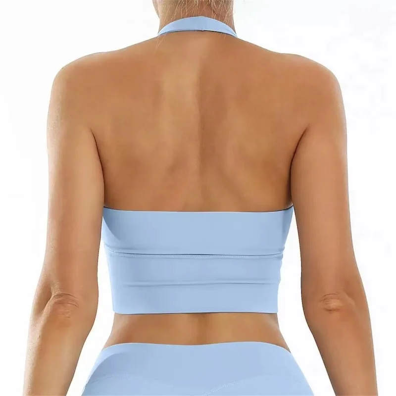Damen-Sport-BH mit V-Ausschnitt und Halterneck, ultra-elastisch, mit Polsterung, offenem Rücken, Fitness-Tanktop für Yoga, Workout und Activewear – Detail 4