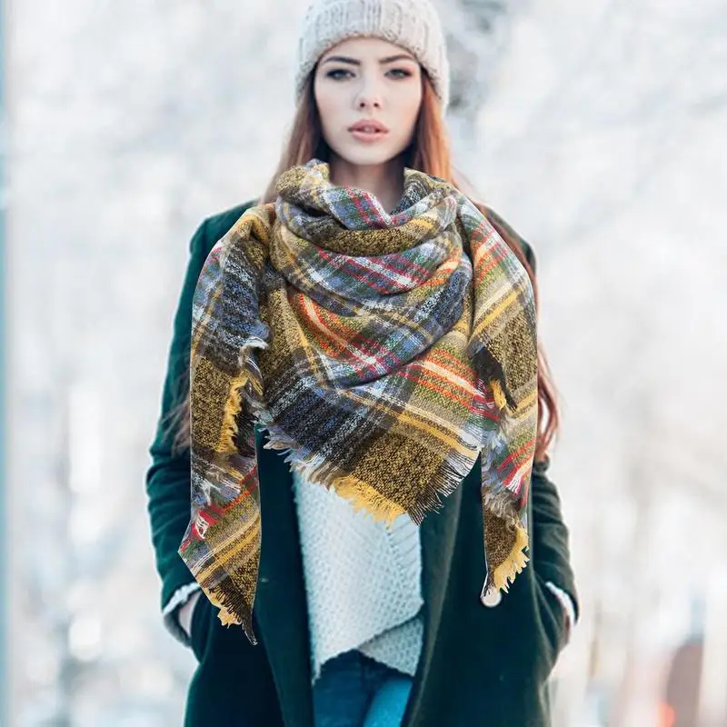 Tassel Plaid Scarf Women's Winter Shawl Tassel Scarves Casual Style Comfortable Winter Accessory For Picnic Mat Blanket Outing