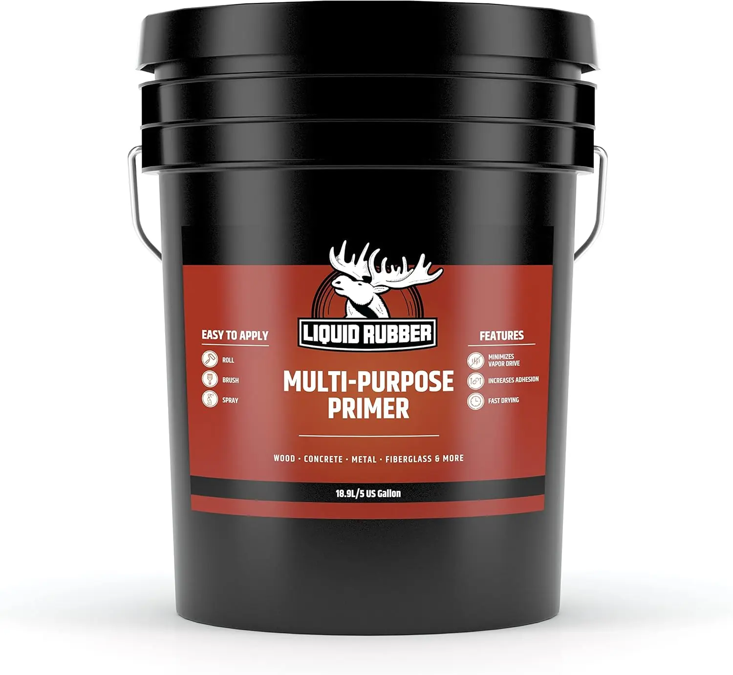 Liquid Rubber Multi-Purpose Primer - Use on Concrete and Wood, Water-Based Non-Toxic and Fast Drying, Easy to Apply, 5 Gallon