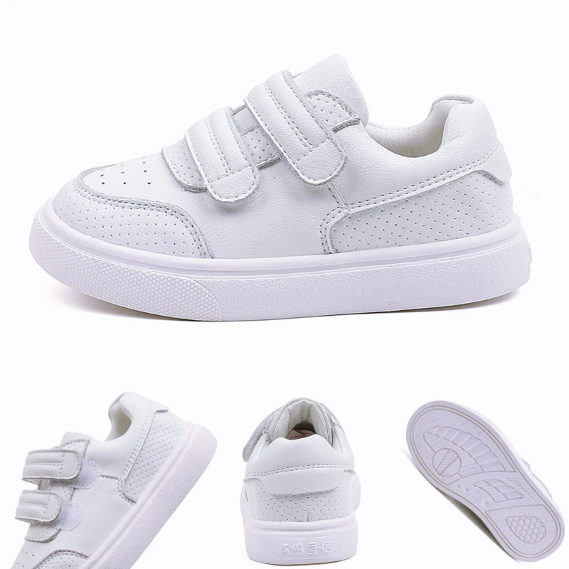 DIMI-zapatos de piel de microfibra para niño y niña, zapatillas escolares de goma suave y antideslizante, informales, color blanco, primavera y otoño