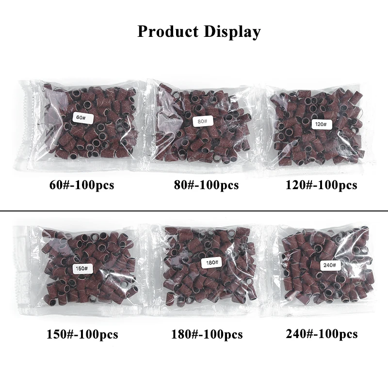 100 개/갑 전기 매니큐어 기계에 대 한 네일 샌딩 밴드 240/180/120/60 그릿 네일 드릴 비트 파일 페디큐어 네일 액세서리