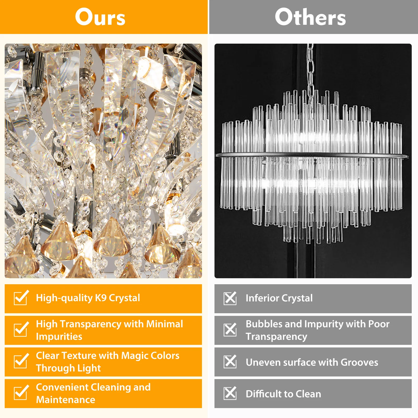 Lámpara de techo de cristal, luz LED regulable, 60x30cm