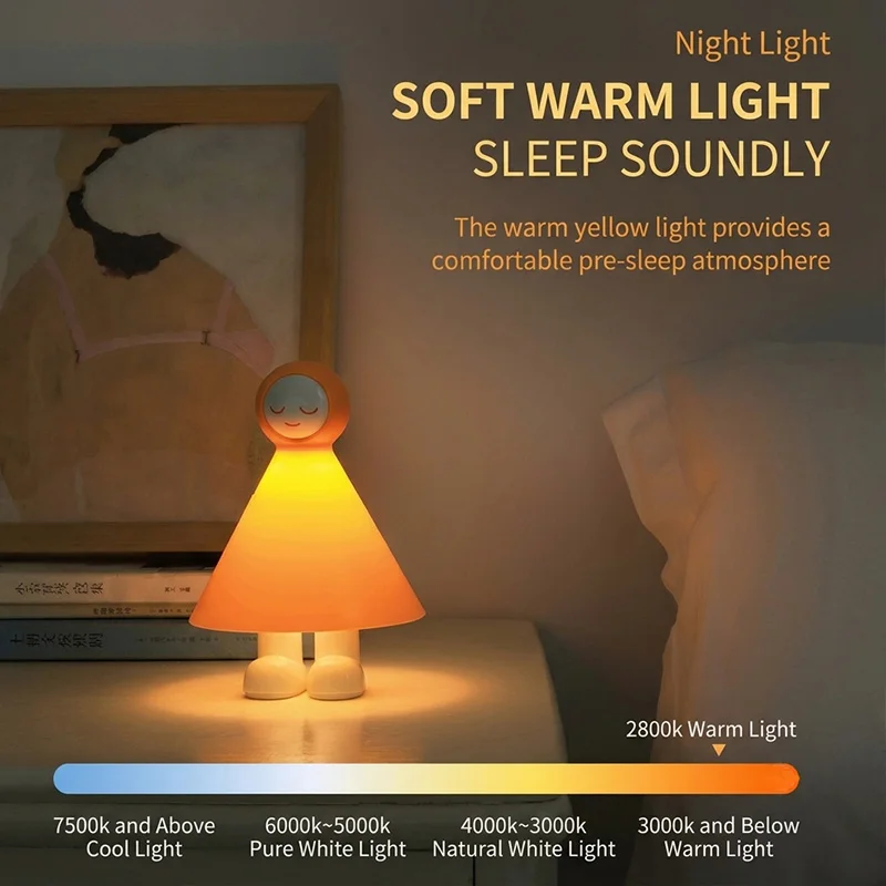 Cute Figure LED Night Light 2800K Warm Stepless Dimming Touch Control 1200mAh Long Battery Life Bedroom Sleeping Ambient Lamp