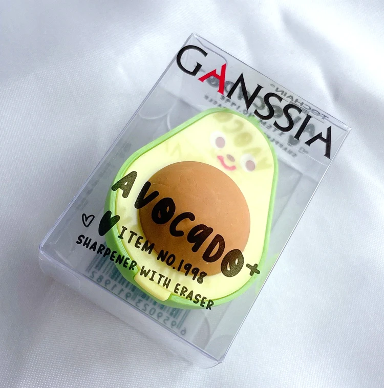 GANSSIA 1PC Creative Avocado Shape Eraser Pencil Sharpener and Eraser Two in One School Student Stationery Supplies(ss-697)