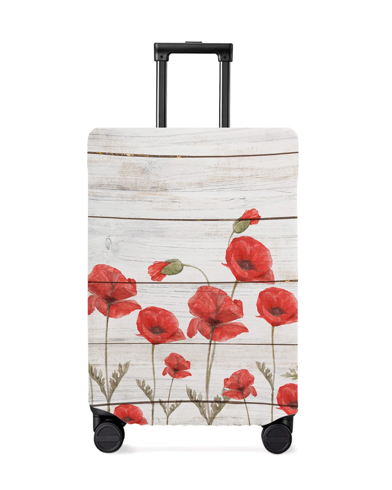 

Red Poppy Flower Wood Board Travel Luggage Protective Cover for Travel Accessories Suitcase Elastic Dust Case Protect Sleeve