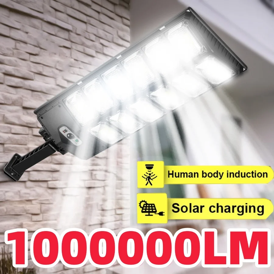 

1000000LM Супер яркая солнечная лампа, уличная солнечная зарядка, датчик человеческого тела, садовый солнечный уличный фонарь, уличный двор, водонепроницаемый светильник