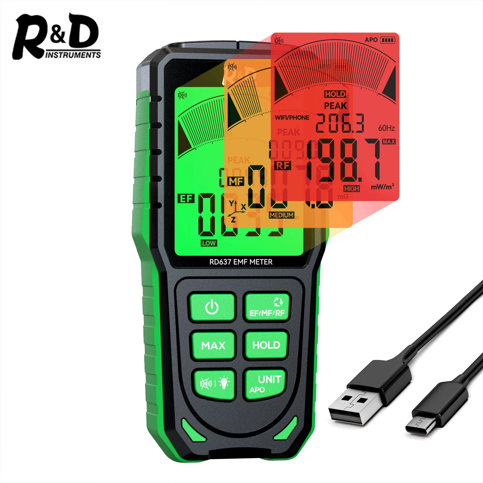 

RD637 EMF Meter Professional Electromagnetic Field Radiation Detector Handheld Portable Radio Frequency Tester