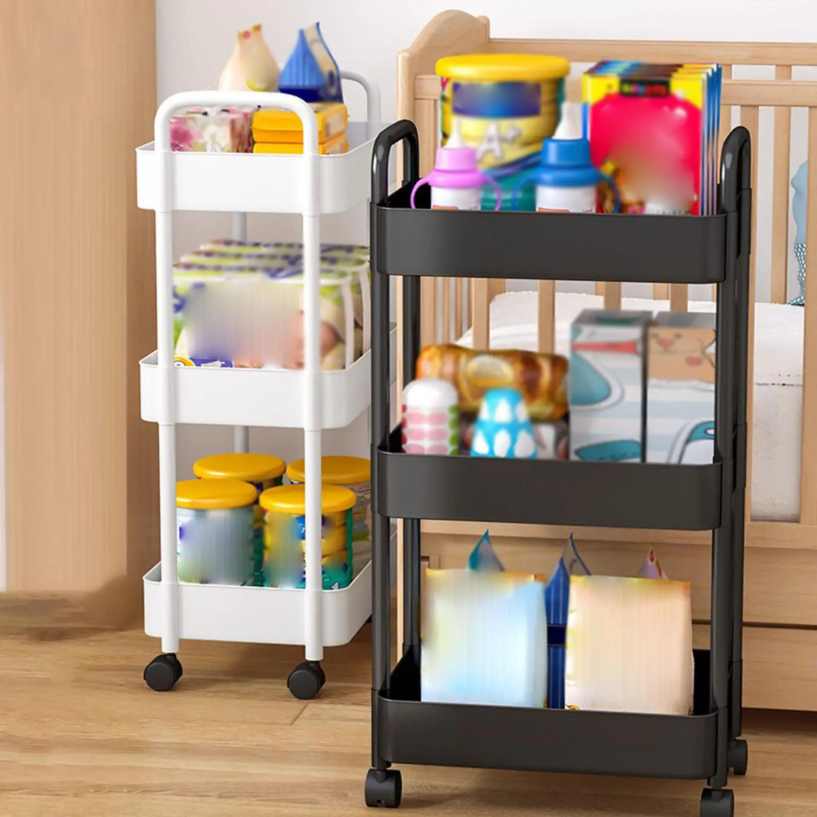 3 Layer Kitchen Cart with Caster Wheels Multifunctional Bathroom Storage Rack Organizer Corner Shelf Corner Container Holder