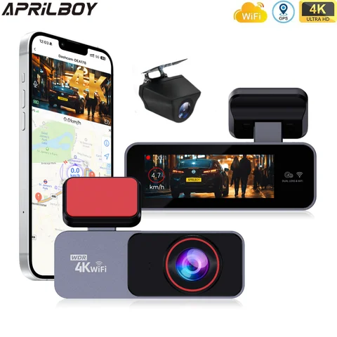 Aprilboy 대시 캠 4K GPS WIFI APP 24H 나이트 비전 Dashcam 자동차 카메라 DVR 비디오 레코더 자동차 블랙 박스 용 후면보기 카메라
