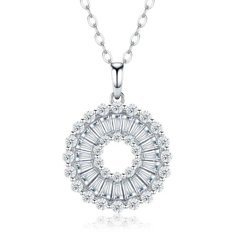ZFSILVER Fashion Classic s925 Silver Moissanite Trendy Hollow Round Circle Necklace Charms Women Accessories Jewelry Gift P17457